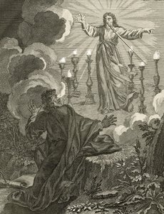 Jesus dukker op i Åbenbaringens Bog med syv stjerner i sin højre hånd og med et tveægget sværd, der kommer ud af hans mund, 1763